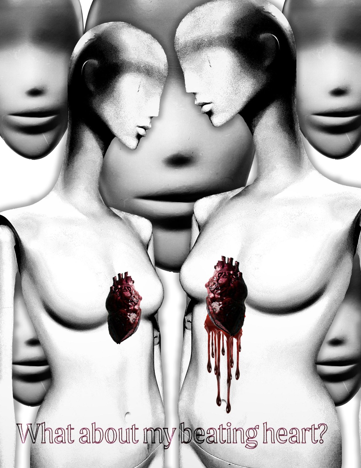Mirrored figures with anatomical hearts, captioned What about my beating heart?